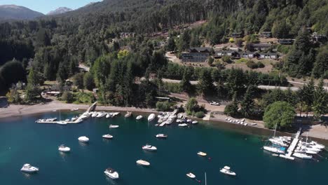 Aerial:-Boats-at-rest-in-Nautico-Marinas-in-Puerto-Manzano,-Patagonia