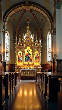 interior de la iglesia ortodoxa con altar e íconos