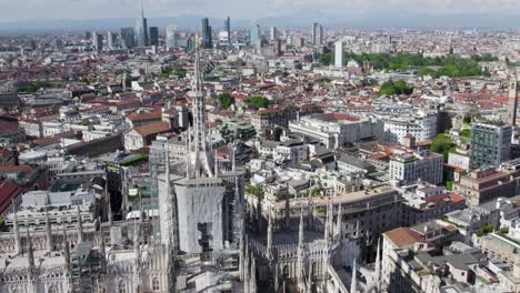 top drone view of restoration at historic milan cathedral, italy