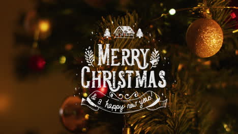 animación de felicitaciones de navidad texto sobre decoraciones de árboles de navidad