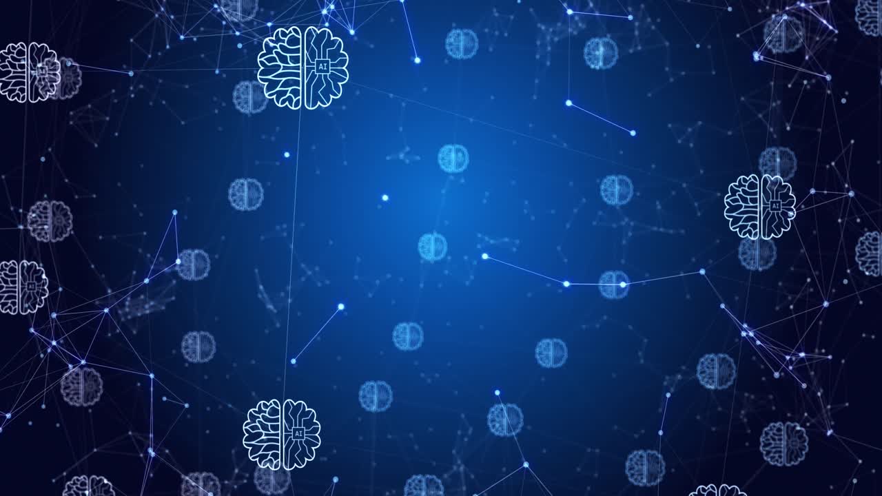 animación de un procesamiento de datos a través de conexiones con iconos