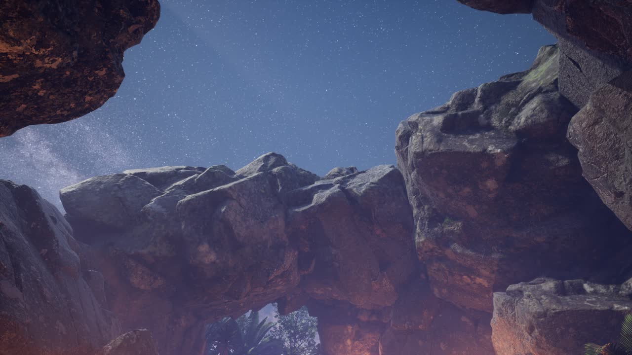 la astrofotografía de hiperlapso de 4k rastrea estrellas sobre las paredes del cañón de piedra arenisca.