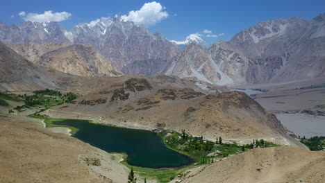 Wide-aerial-shot-of-Passu-Cones-Pakistan,-cinematic-rotating-wide-drone-shot