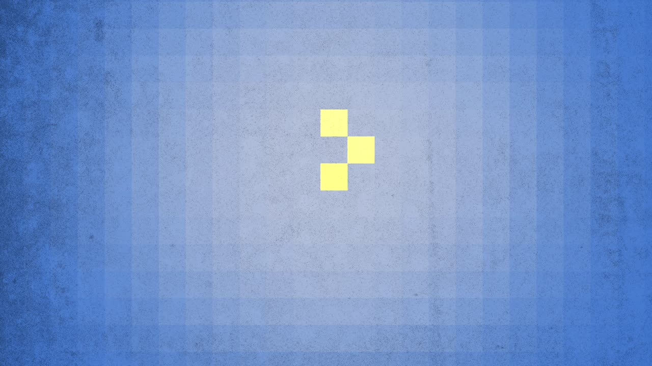 Pixelated blue and yellow square with central yellow accent