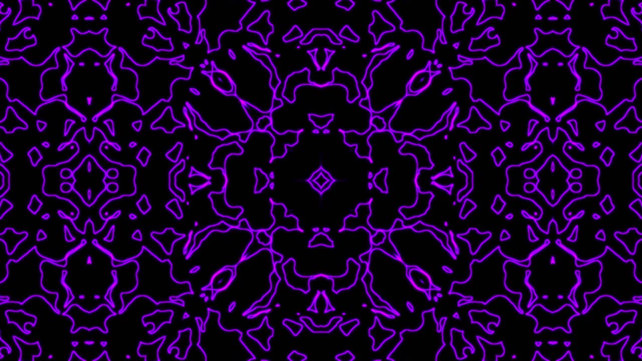 Sfondo astratto con motivo geometrico viola senza soluzione di continuità. Loop caleidoscopico a strisce astratte. Sfondo VJ caleidoscopico colorato psichedelico veloce. Sfondo animato astratto da discoteca. Effetto caleidoscopio.
