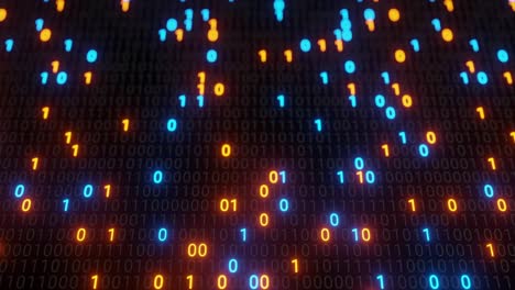 Abstract seamless blue and orange digital binary code matrix background VJ loop with flare.