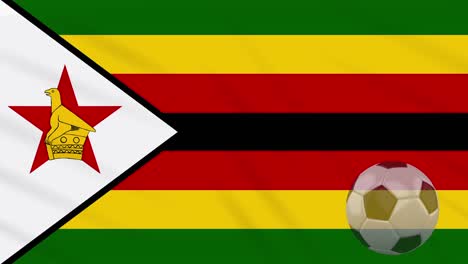 zimbabwe flag waving and soccer ball rotates, loop