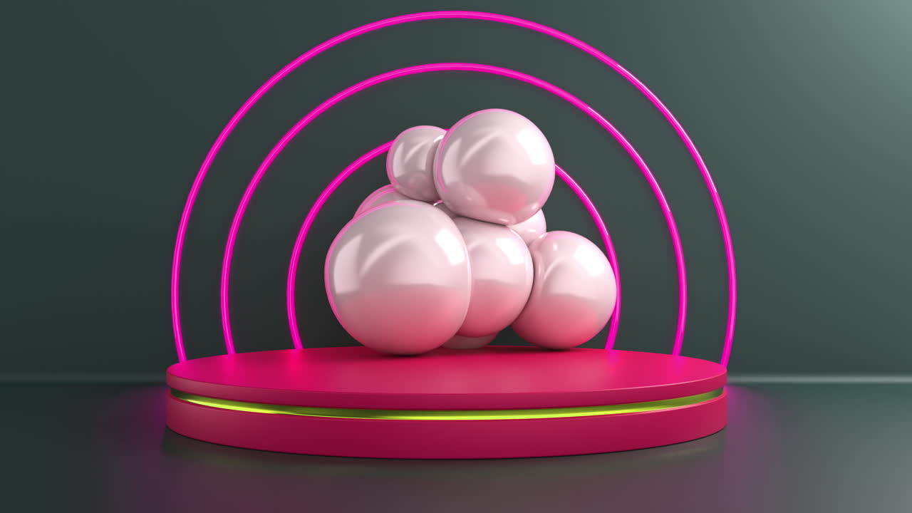 розовый подиум в стиле барби неоновый и воздушные шары петля 4k - петля с 00:03