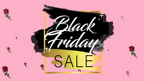 Animation-Des-Black-Friday-Sale-Textes-über-Blumen-Auf-Rosa-Hintergrund