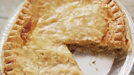 video of pie seen from above on white background