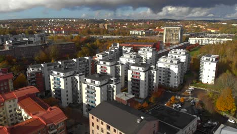 Eriksberg-Gothenburg,-aerial-view-of-modern-real-estate-apartment-buildings,-drone-video