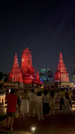 illuminated ancient temples at night