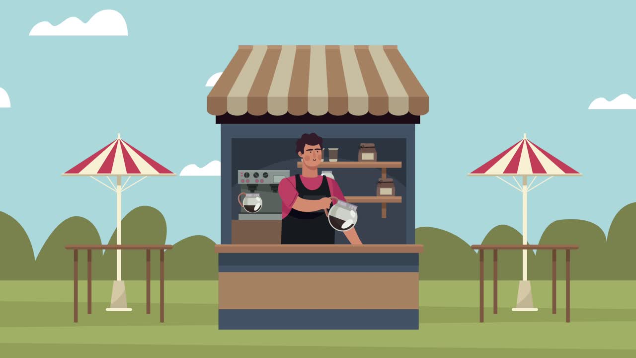 Coffee shop animation with worker in kiosk scene | Premium Stock Video ...