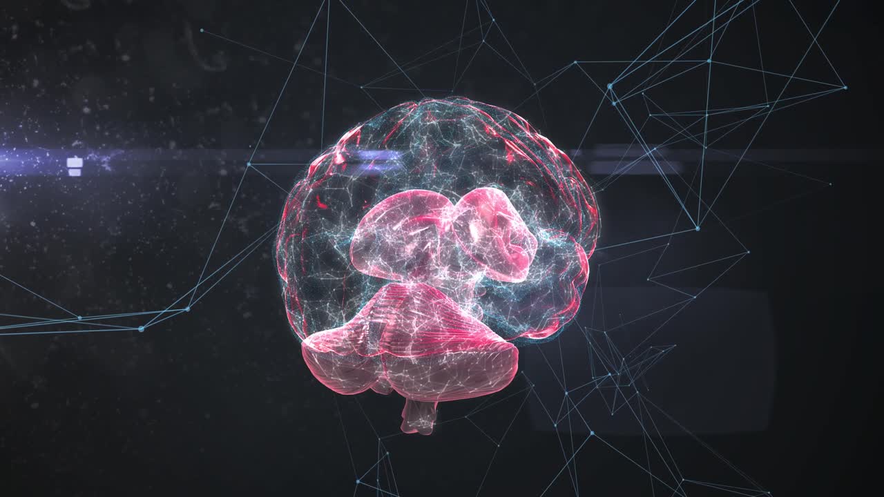 cerebro girando contra la red de conexiones en fondo negro