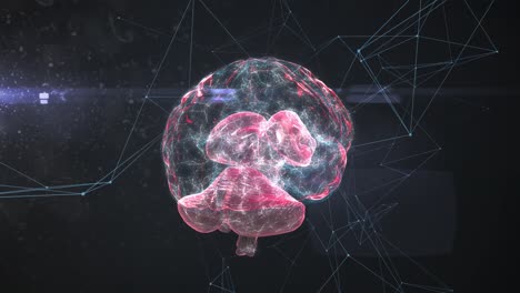 Spinning-brain-against-network-of-connections-on-black-background