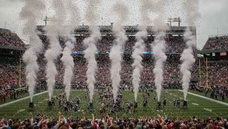 spectacular opening ceremony featuring colorful confetti and dramatic smoke effects at a high-energy sports event creating an enthusiastic atmosphere