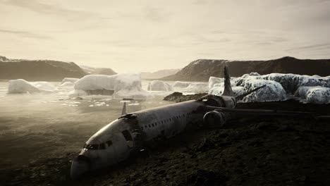 viejo avión roto en la playa de islandia