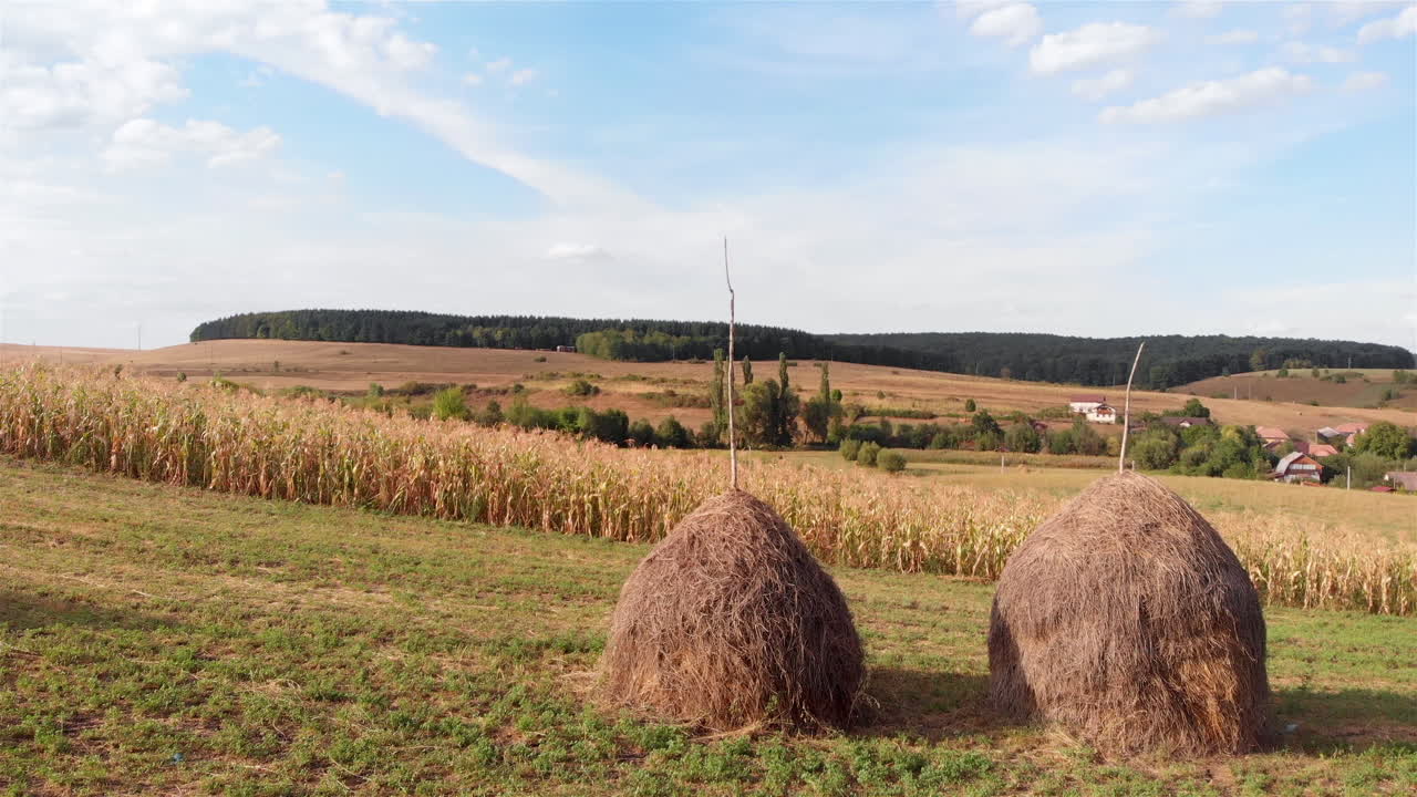 Aerial Footage Over haystack in Romania