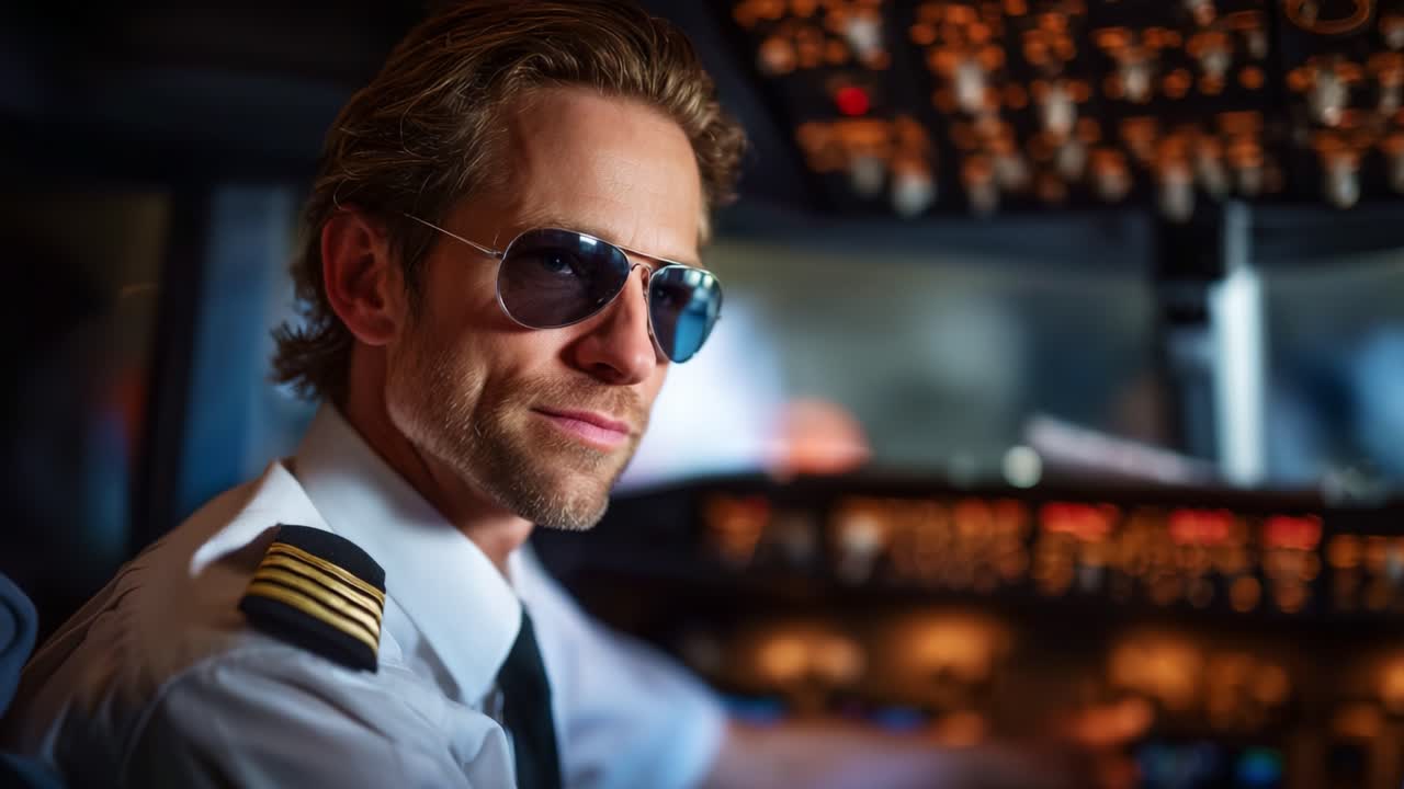 Pilota sicuro di sé nella cabina di pilotaggio che modifica i comandi mentre dimostra professionalità e determinazione, concentrandosi diligentemente sulle operazioni di volo e sui compiti di aviazione