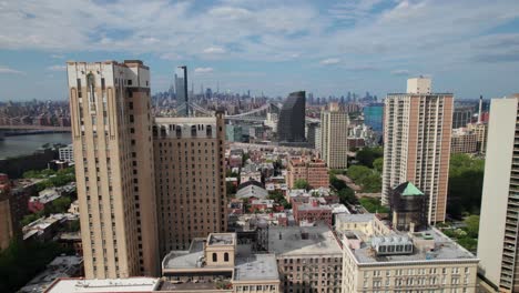 brooklyn heights apartment blocks, aerial shot with brooklyn bridge and manhattan skyline in background