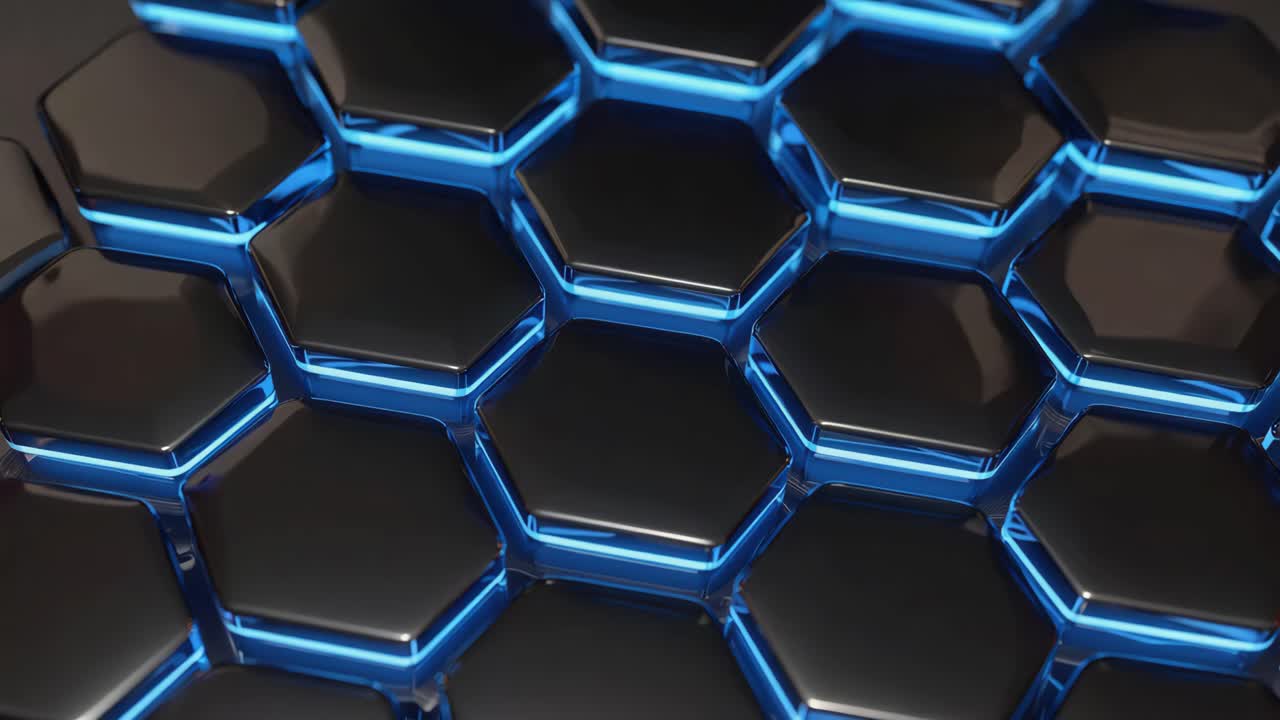 Abstract Black Hexagonal Pattern with Blue Glow