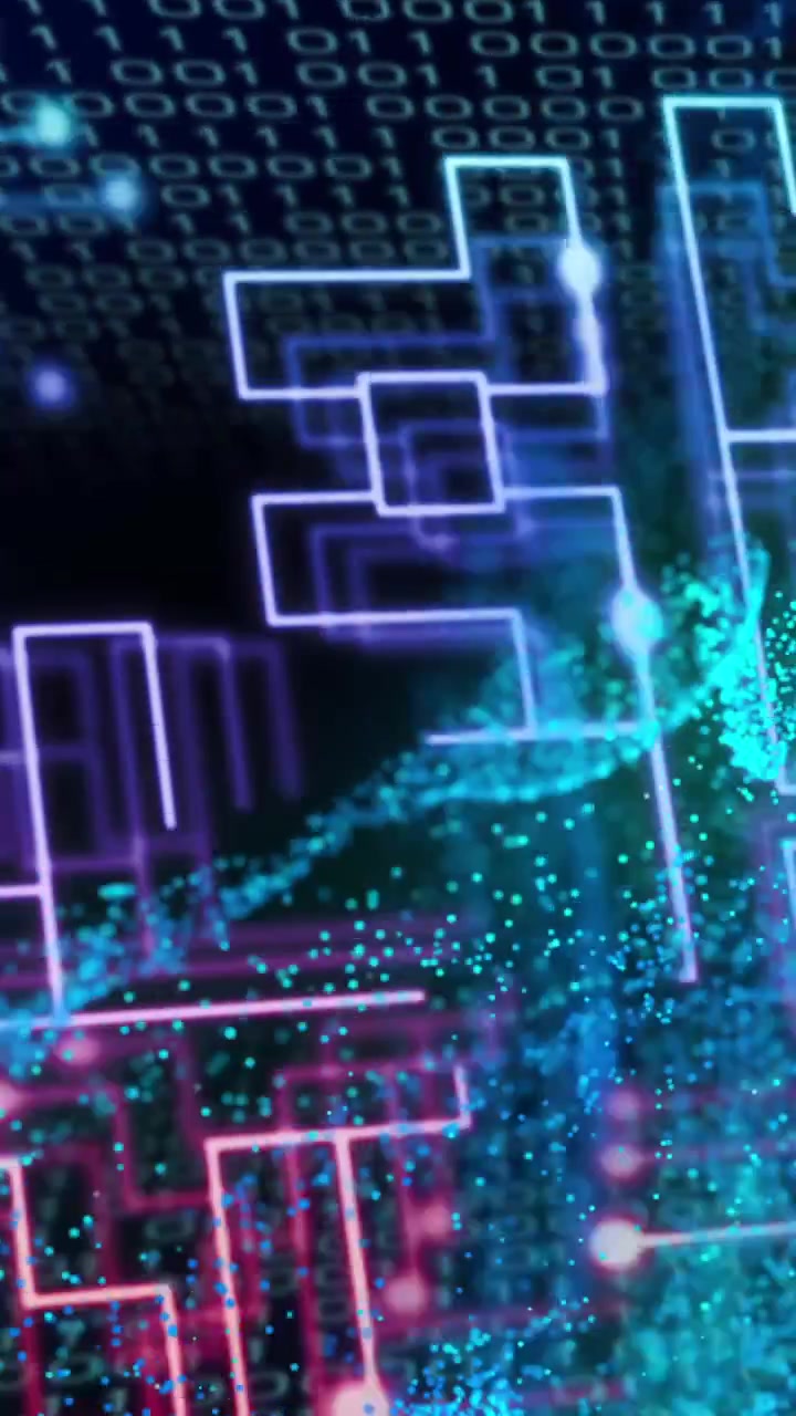 Animation of green mesh and data processing over circuit board