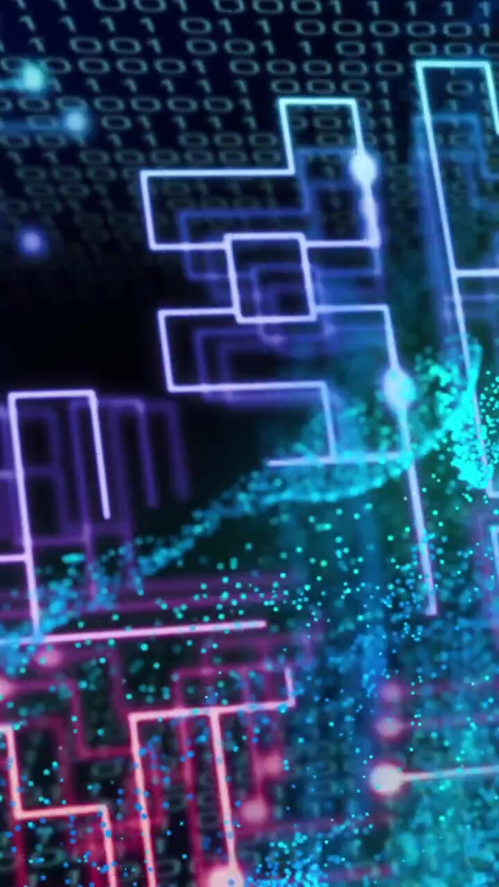 Animation of green mesh and data processing over circuit board