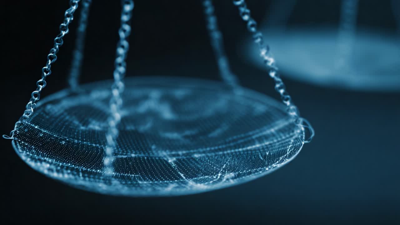 Primo piano dettagliato di una bilancia di precisione che raffigura accuratezza ed equilibrio, mettendo in mostra un design intricato e una sospensione in un ambiente astratto.