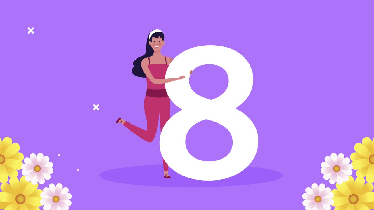 feliz tarjeta de día de la mujer con flores y niña