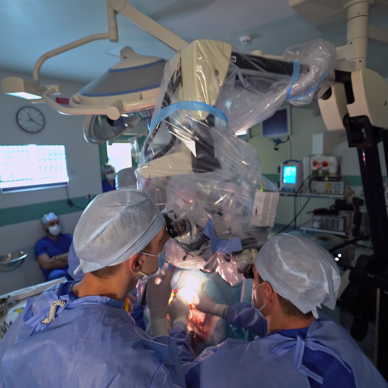 Modern healthcare surdical clinic. Group of neurosurgery specialists in emergency room