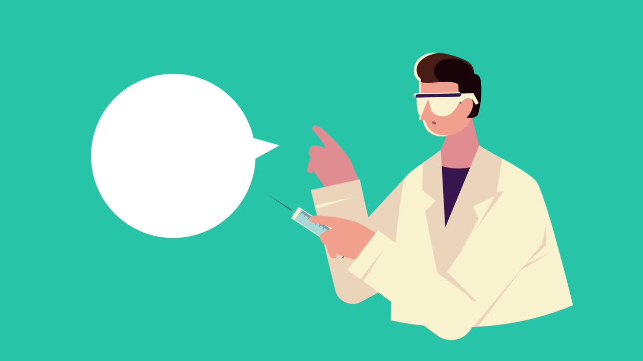 male doctor with vaccine syringe and speech bubble