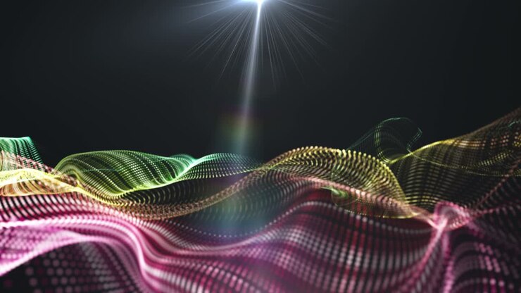 Futuristic animation with wave object and glowing light in slow motion, 4096x2304 loop 4K