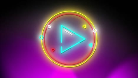 animation of flickering blue neon digital play button icon in a glowing circle