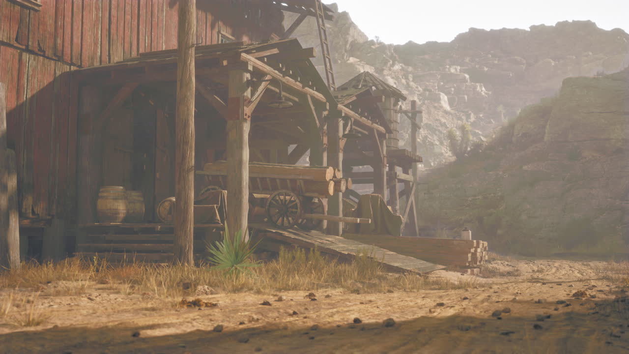 사막의 산에서 오래된 서쪽 목재 창고