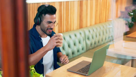 Laptop,-coffee-shop-and-man-celebrate