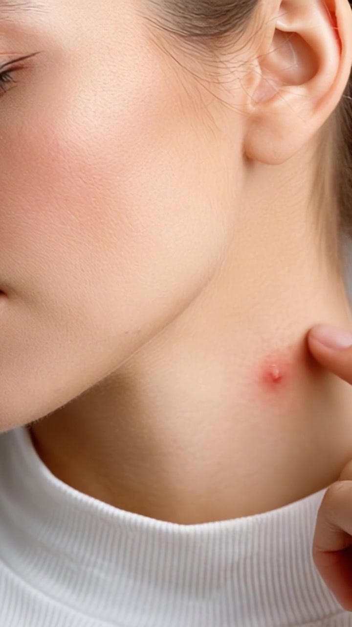 Esame Ravvicinato di un'Irritazione Cutanea sul Collo: Osservazione di un Rilievo Rosso che Circonda la Pelle Sana in un Ambiente con Luce Naturale