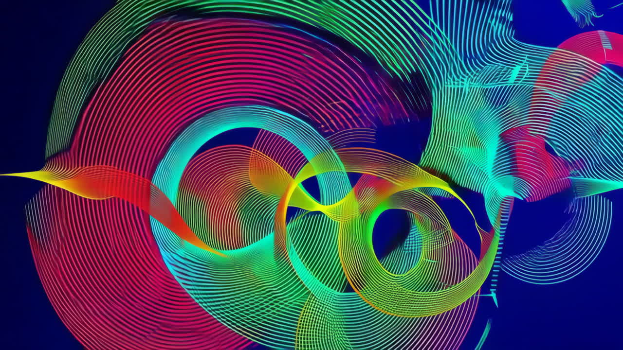 Vibrant Abstract Flowing Lines on Dark Blue Background