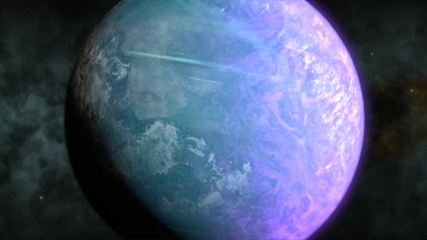 close up journey towards unexplored rotating super earth like exoplanet in distant space, cgi, universe