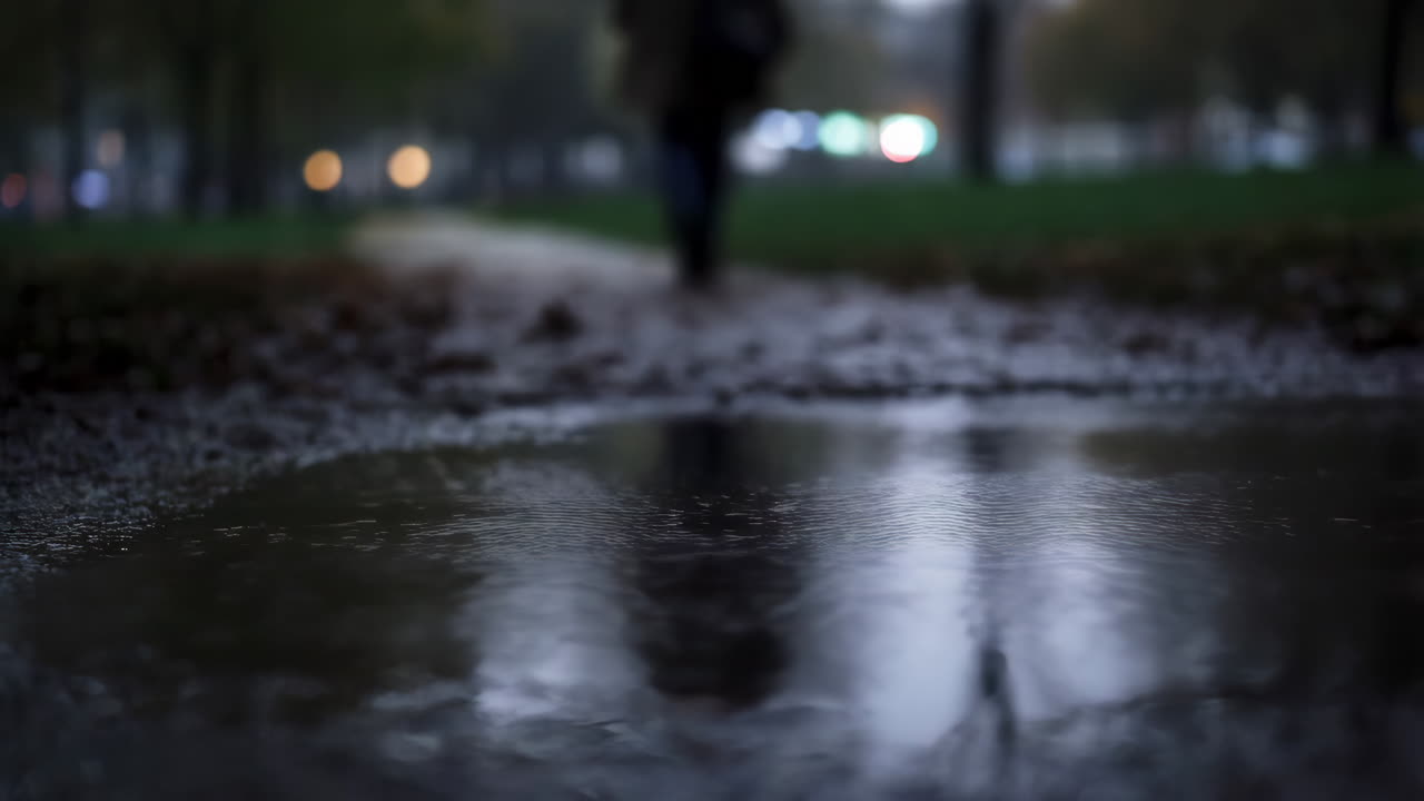 Puddle Reflection on a Wet Path at Dusk