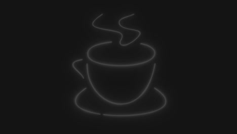 A-neon-sign-depicts-a-steaming-coffee-cup-on-a-black-background