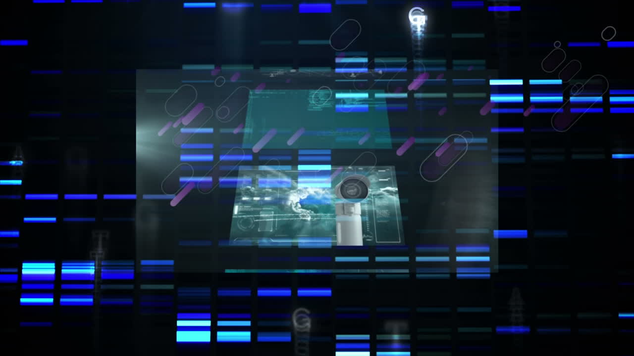 animación de líneas púrpuras sobre el procesamiento de datos y columnas móviles