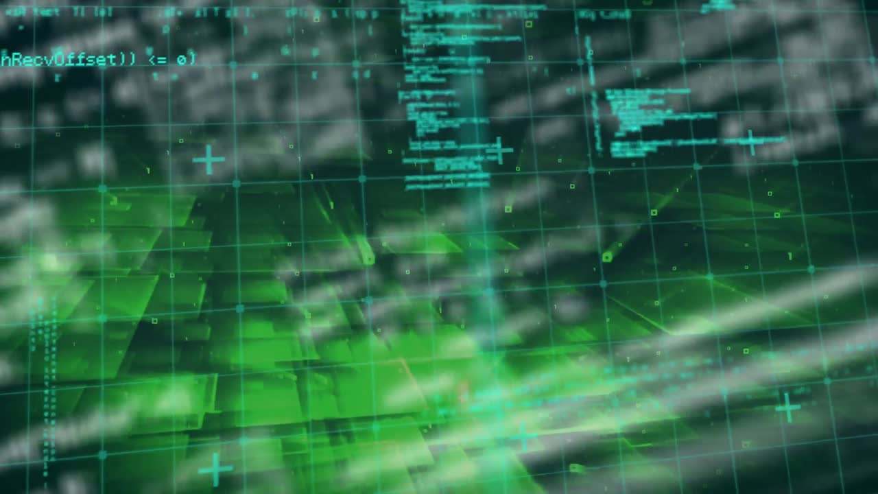 animazione digitale dell'elaborazione dei dati sulla rete di rete su sfondo verde