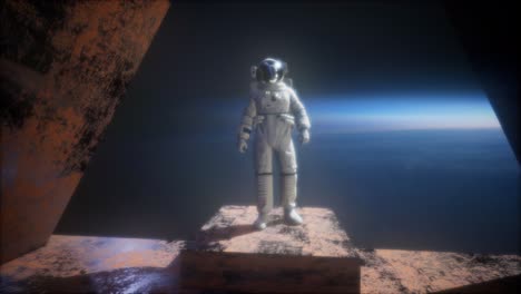 astronauta en la estación de observatorio espacial cerca de la tierra