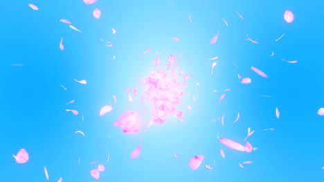 cherry blossom petals falling on blue background, loop glitter animation,