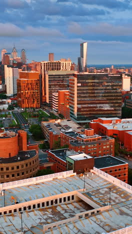 beautiful diverse architecture in the downtown of philadelphia, usa. gorgeous buildings in the light of setting sun. vertical video