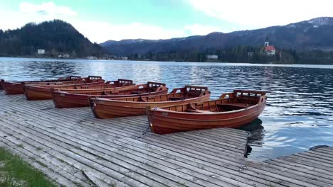 boats at the pier of the bled island