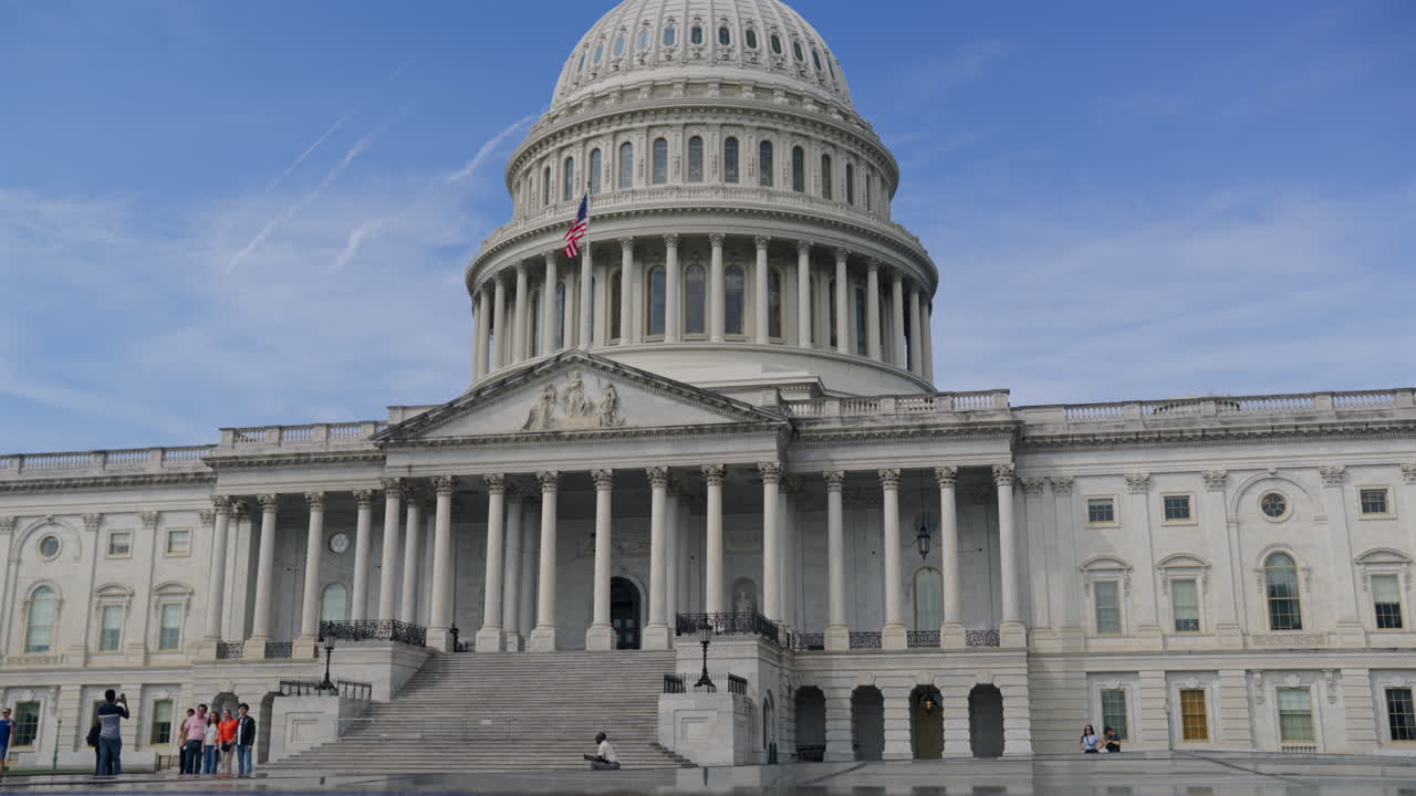 US capitol building exterior, tilt down wide view
