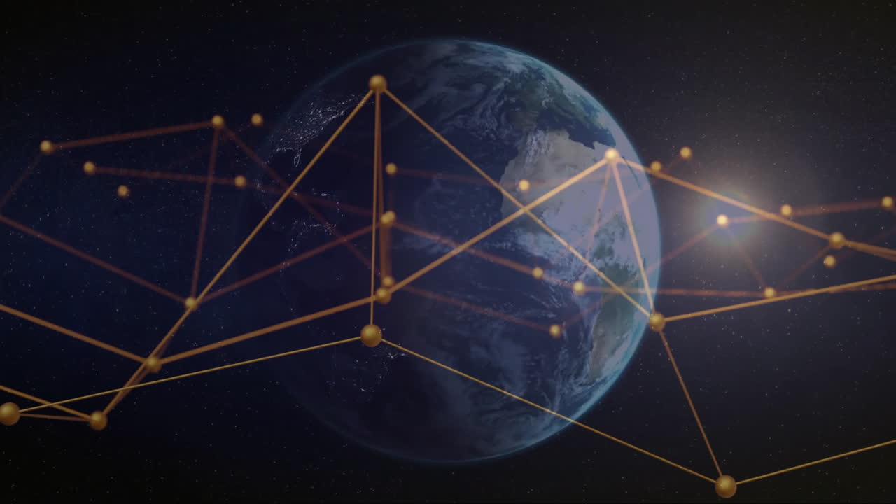 Glowing network connections forming over Earth with animation in space