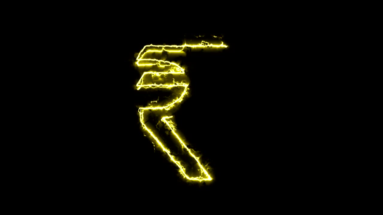 A sign of the Indian rupee, silhouette in a glowing energy aura. Two color solutions