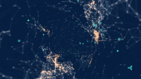 yellow and pink smoke trails appearing on network of connections